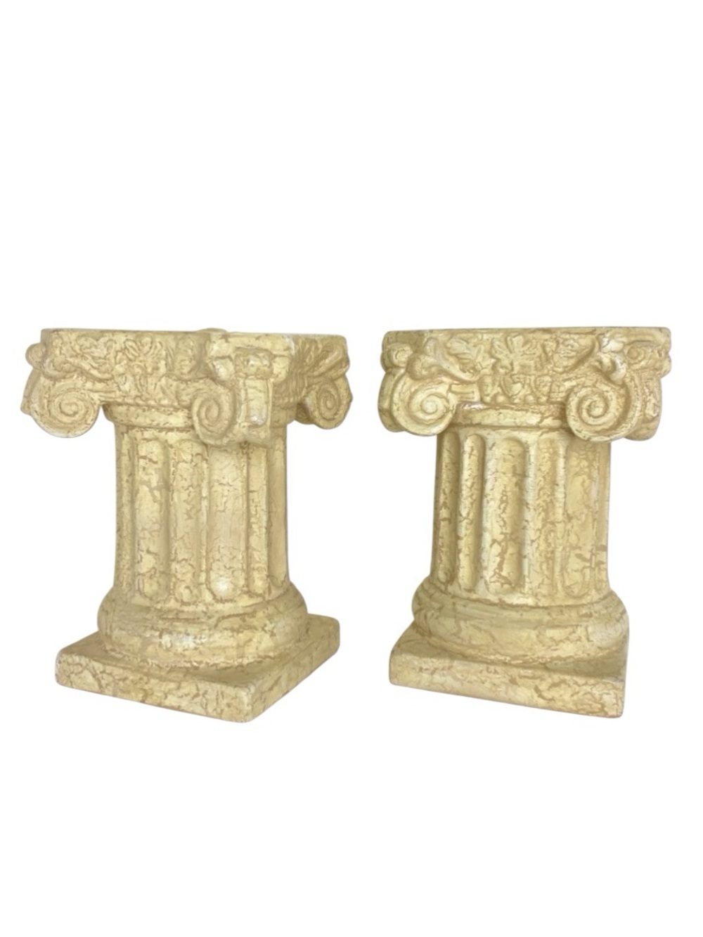 Set of 2 Vintage Greek Column Pedestals in Aged Neutral Finish